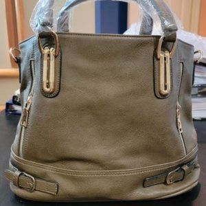 Large Pleather Handbag w/optional Shoulder Strap in Brown w/Gold Hardware NWOT